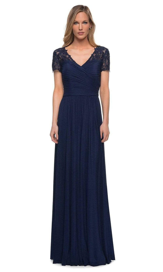 La Femme - V-Neck Ruched Evening Dress 29772SC
