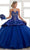 LA Glitter - 24028 Plunging Embroidered Peplum Drape Ballgown Quinceanera Dresses 0 / Royal