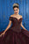 LA Glitter - 24044 Floral Lace Deep Offshoulder Glitter Tulle Ballgown Special Occasion Dress 0 / Burgundy