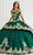 LA Glitter - 24094 Off Shoulder Lace Up Back Ballgown Special Occasion Dress 0 / Emerald/Gold