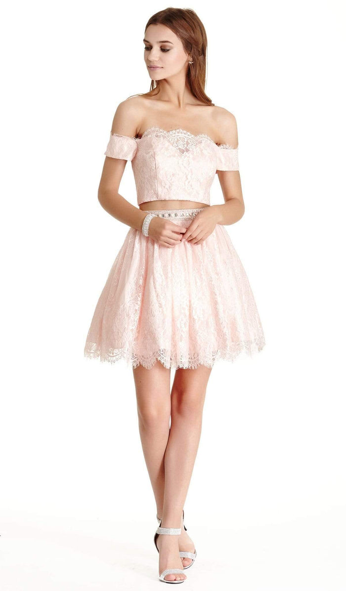 Lace Two Piece A-line Homecoming Dress Homecoming Dresses XXS / Blush