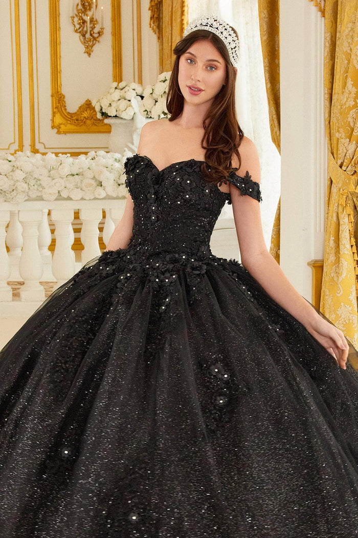 Ladivine 15702 - Floral Applique Ballgown Evening Dresses XS / Black
