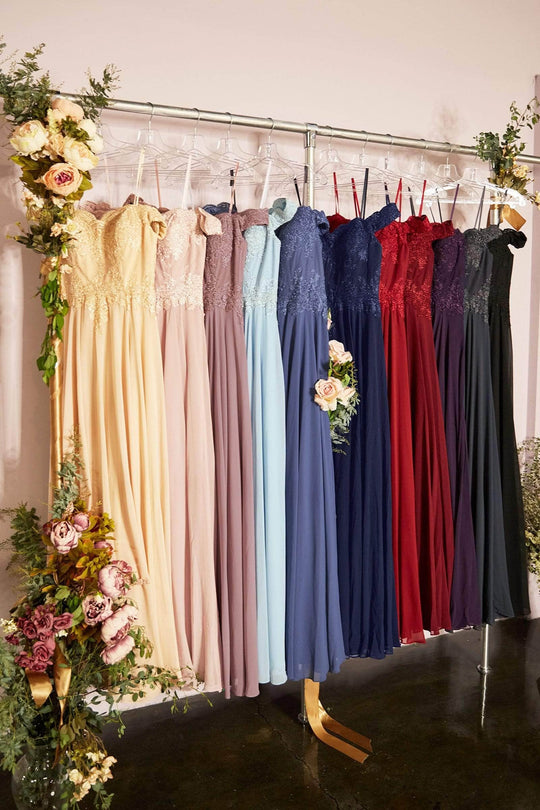 Ladivine 7258 - Chiffon Lace Embellished A-Line Gown