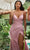 Ladivine 7494C - V-Neck High Slit Evening Gown Evening Dresses 18 / Mauve Rose