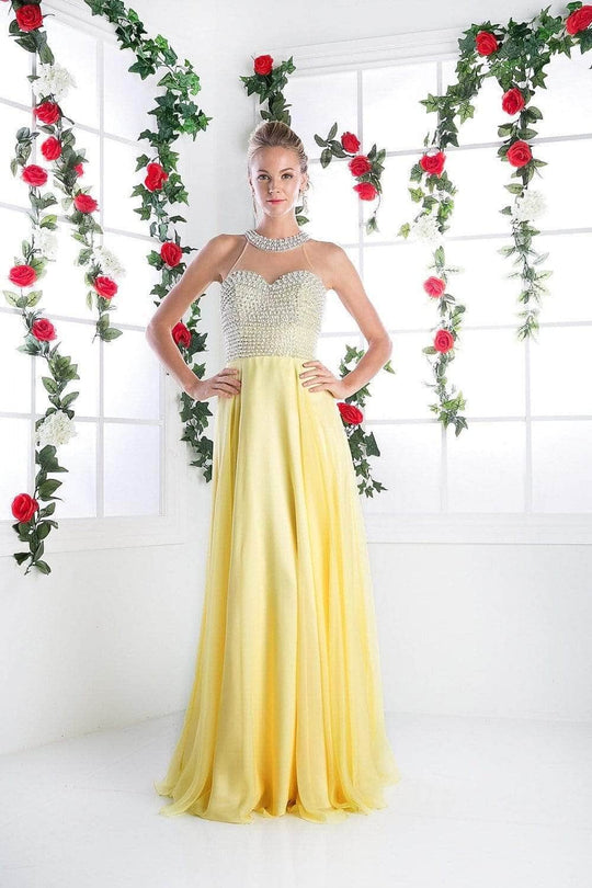 Ladivine 8107 - Pearl Adorned Bodice Chiffon Gown