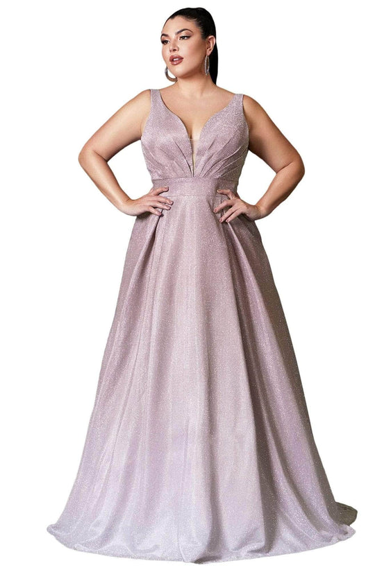 Ladivine 9174C - Ombre V-Neck Plus Evening Dress Prom Dresses 2X / Mauve