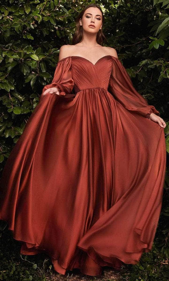 Ladivine - Bishop Sleeve Ruched Formal Gown CD243 - 1 pc Sienna In Size 14 Available CCSALE 14 / Sienna