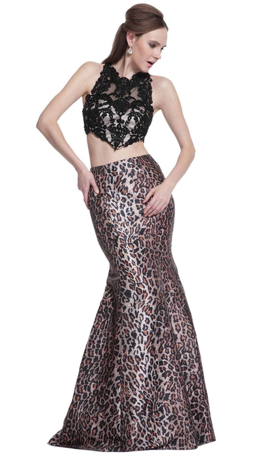 Ladivine C2204 - Leopard Print 2-Piece Gown