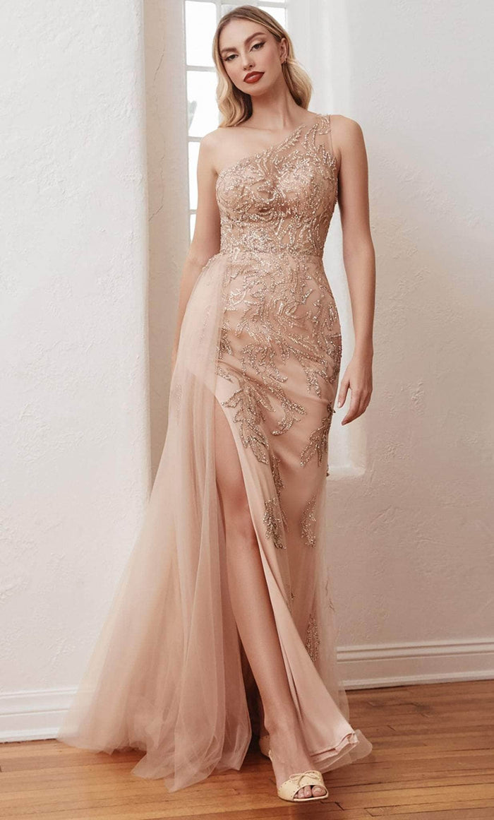 Ladivine CB098 - Beaded Illusion Evening Gown Prom Dresses 2 / Rose Gold-