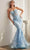 Ladivine CB099 - Strapless Butterfly Print Evening Gown Evening Dresses 2 / Blue