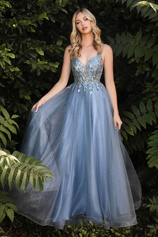 Ladivine CD0154 - Plunging Beaded A-Line Junior Prom Gown