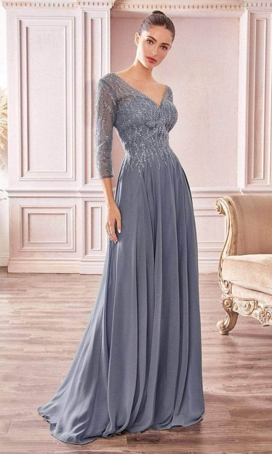 Ladivine CD0171 - Sheer Quarter Beaded Chiffon Gown