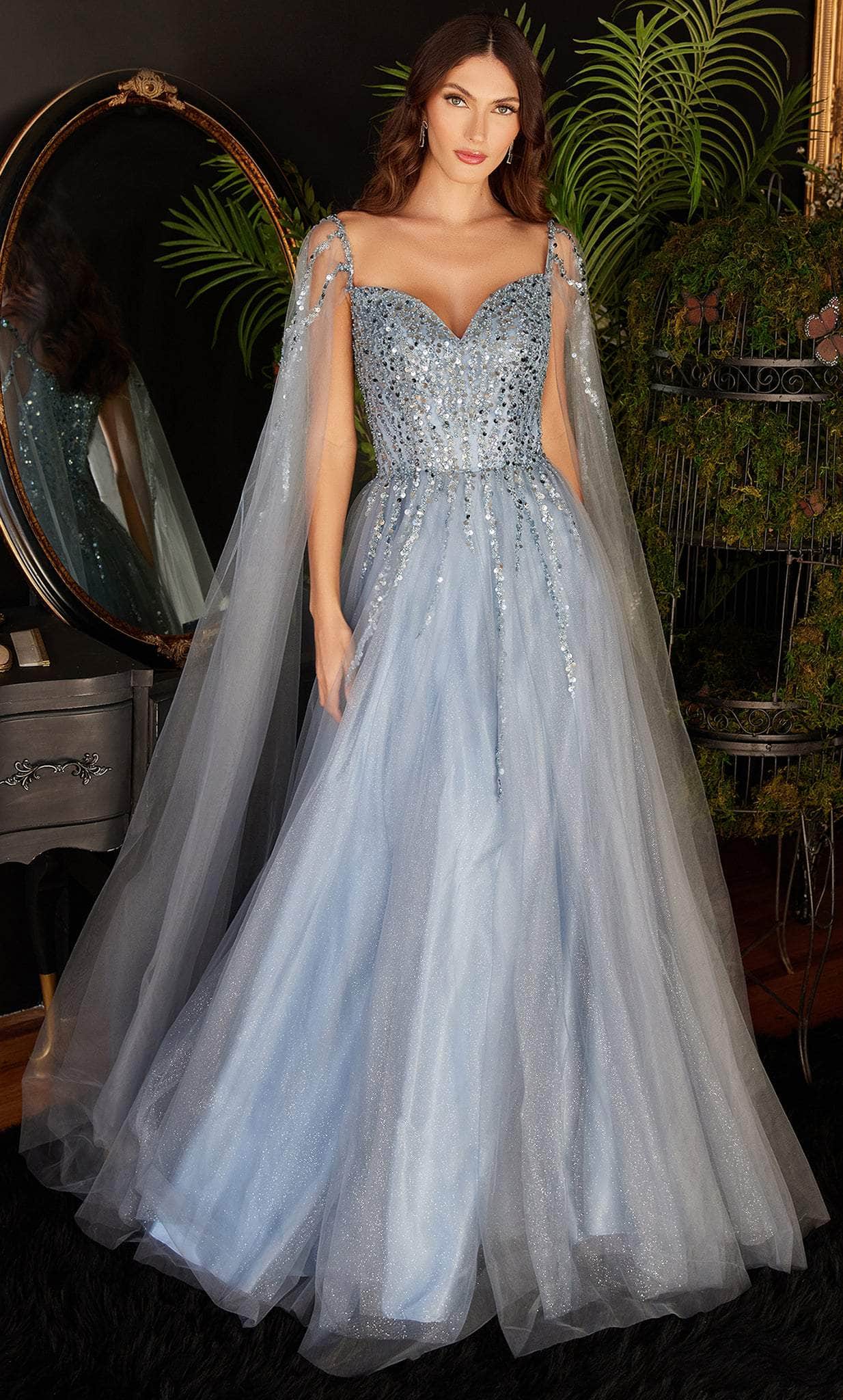 Cape Js Prom Side Ladivine CD0204 - Embellished Cape Sleeve Prom Dress – Couture Candy
