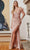 Ladivine CD0207 - Feathered Sleeve Evening Dress Evening Dresses XXS / Blush