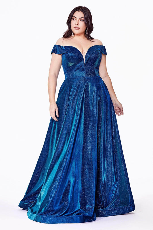Ladivine CD210C - Glitter Metallic One Shoulder A-Line Gown