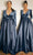 Ladivine CD226 - Puffed Sleeve Pleated Evening Gown Ball Gowns 2 / Smoky Blue
