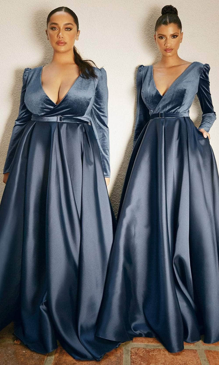 Ladivine CD226C - Velvet Satin A-line Long Gown Evening Dresses 18 / Smoky Blue