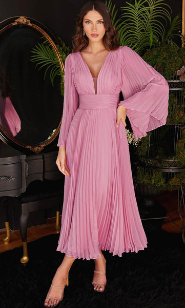Ladivine CD242S - Bell Sleeve Pleated Formal Dress Couture Candy Ladivine CD242S - Bell Sleeve Pleated Formal Dress Couture Candy