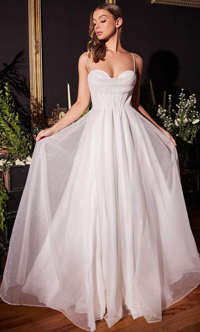 Ladivine CD253W - Glittering Sleeveless Bridal Gown Special Occasion Dress 4 / Off White