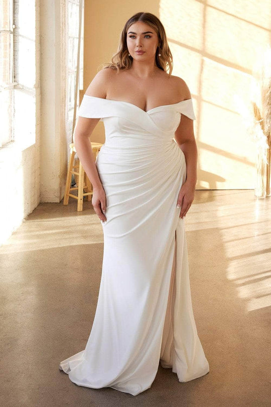 Ladivine Bridals- CD930C Off Shoulder High Slit Fitted Wedding Dress