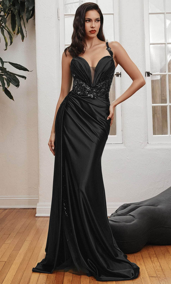 Ladivine CDS417 - Sash Detailed Prom Dress Prom Dresses 2 / Black