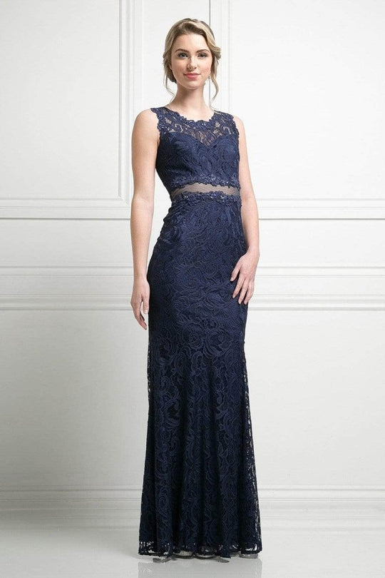 Ladivine CF067L - Floral Lace Mock Two-Piece Sheath Long Dress