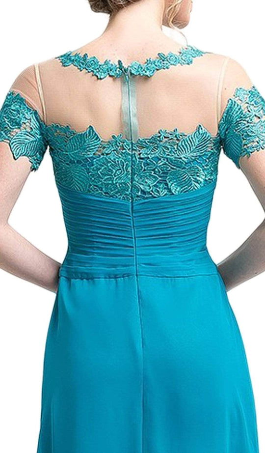 Ladivine CH1509 - Lace Illusion Pleated Sheath Dress