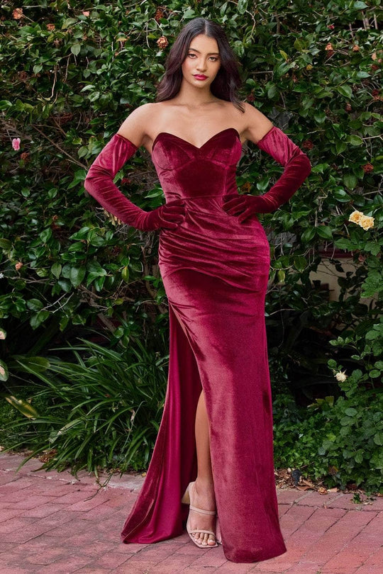 Ladivine CH176 - Velvet Strapless Evening Gown