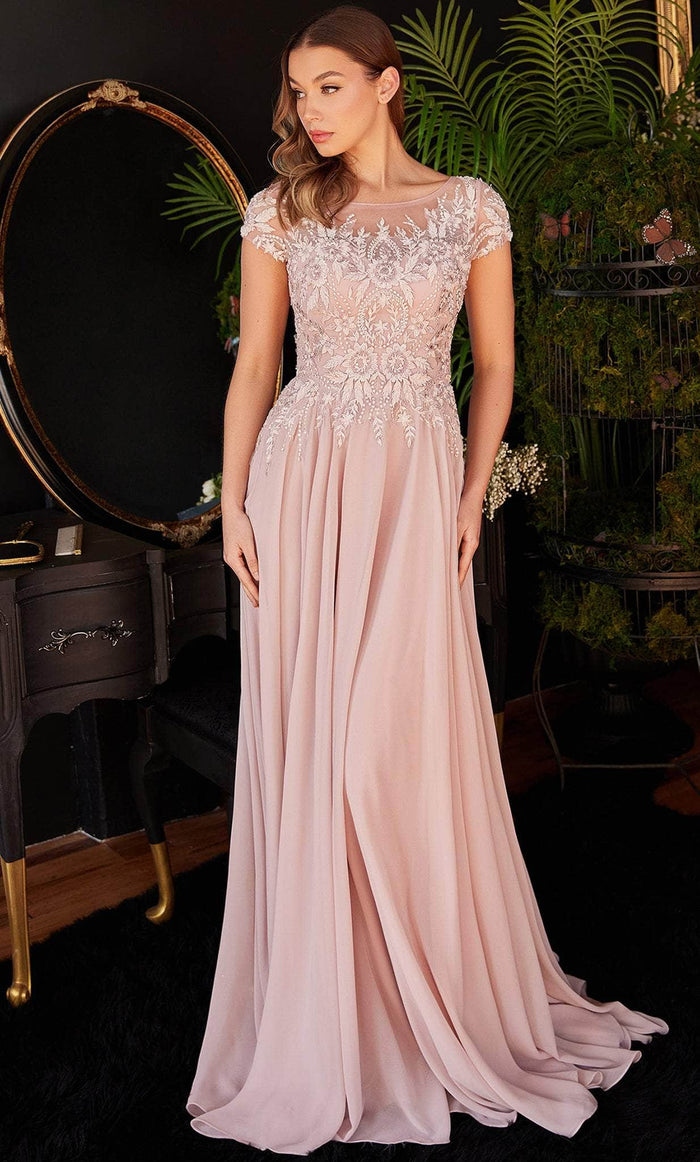 Ladivine CL05 - Embroidery-Detailed Flowy Long Gown Special Occasion Dress 8 / Dusty Rose