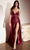 Ladivine CM318 - Deep V-Neck Satin Prom Gown Special Occasion Dress 2 / Burgundy