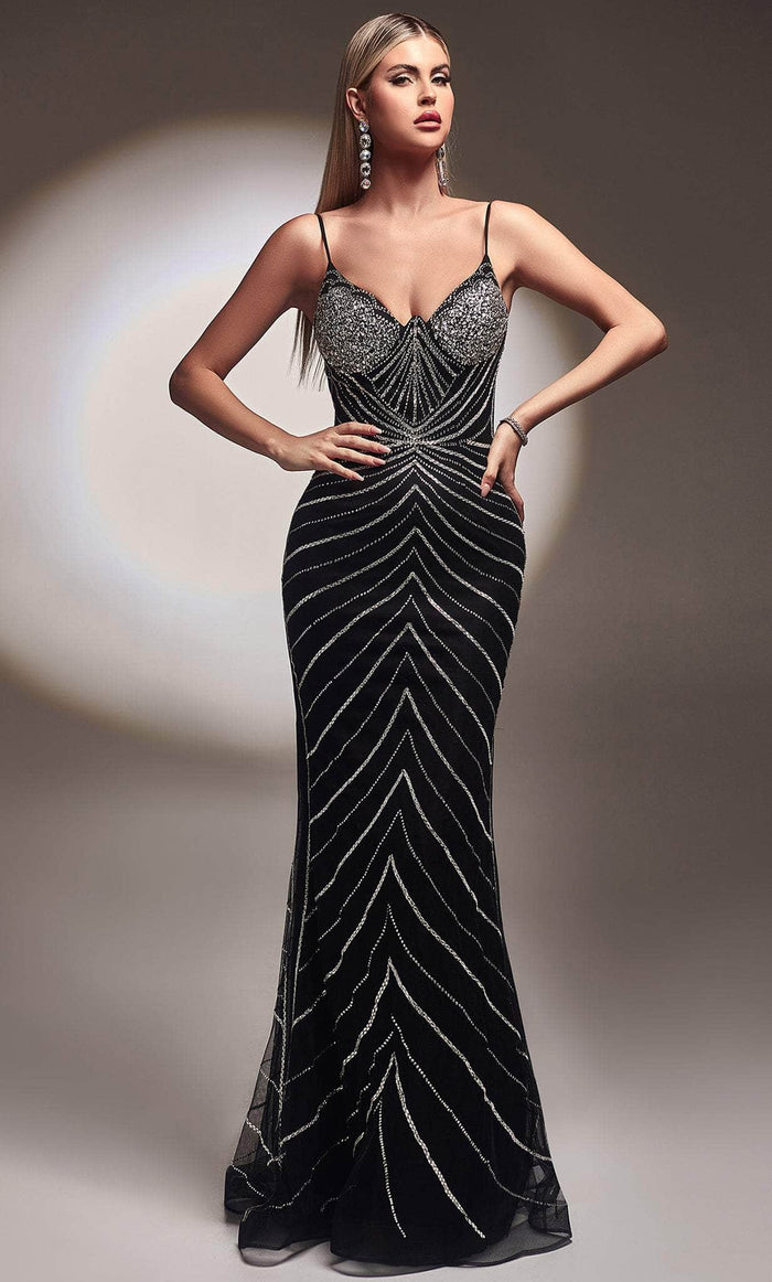 Ladivine CR866 - Embellished Sleeveless Prom Dress Special Occasion Dress 2 / Black