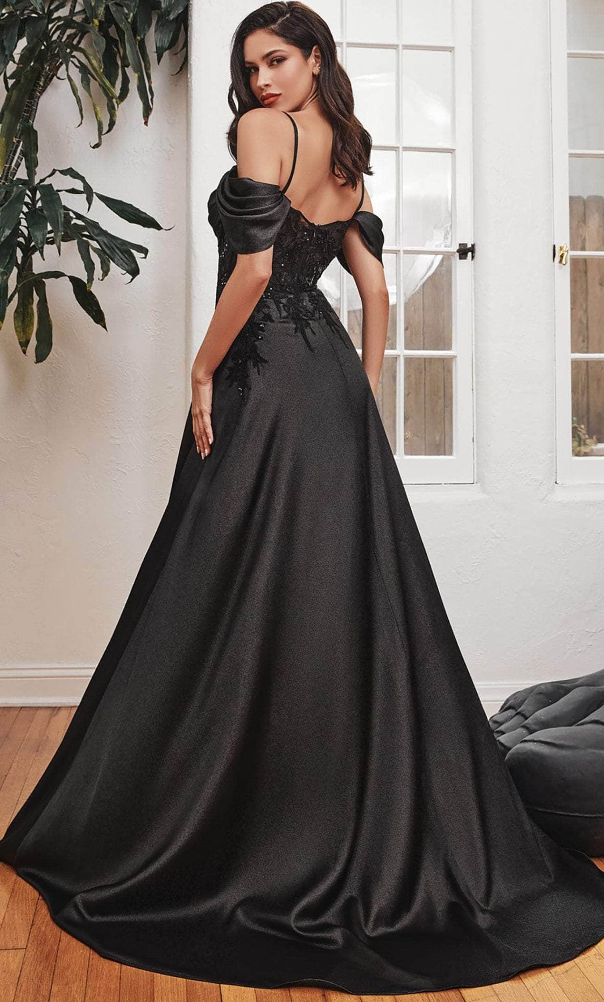 thumbnail image 2 of Off-Shoulder Satin Prom Dress - Ball Gown With Slits Chocolate Size 8 2 of 10