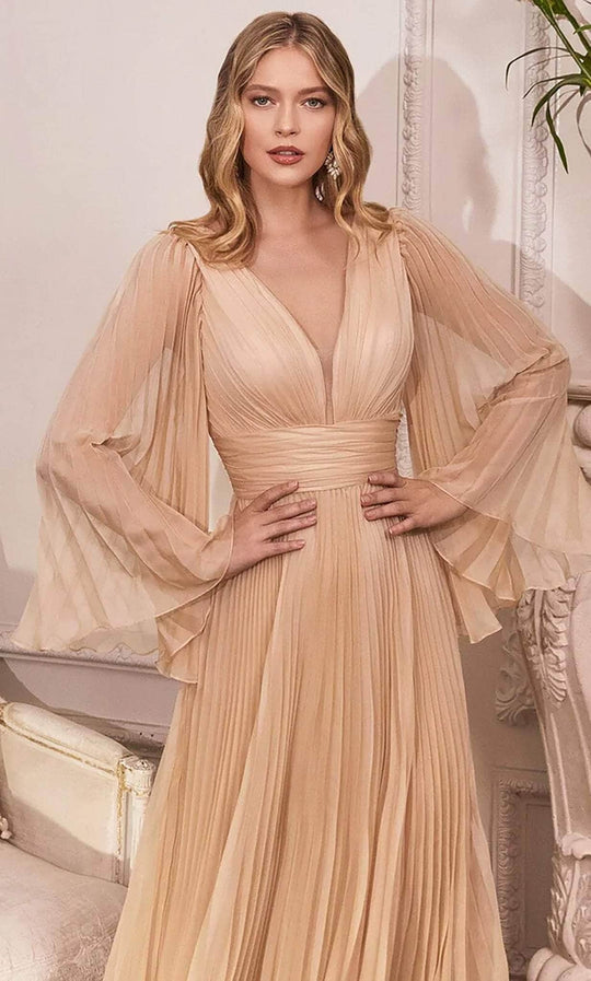Ladivine - Pleated A-Line Formal Dress CD242S - 1 pc Champagne In Size 10 Available CCSALE 10 / Champagne