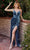 Ladivine - Pleated V-Neck Evening Gown CD235 - 1 pc Smoky Blue In Size 10 Available CCSALE 10 / Smoky Blue