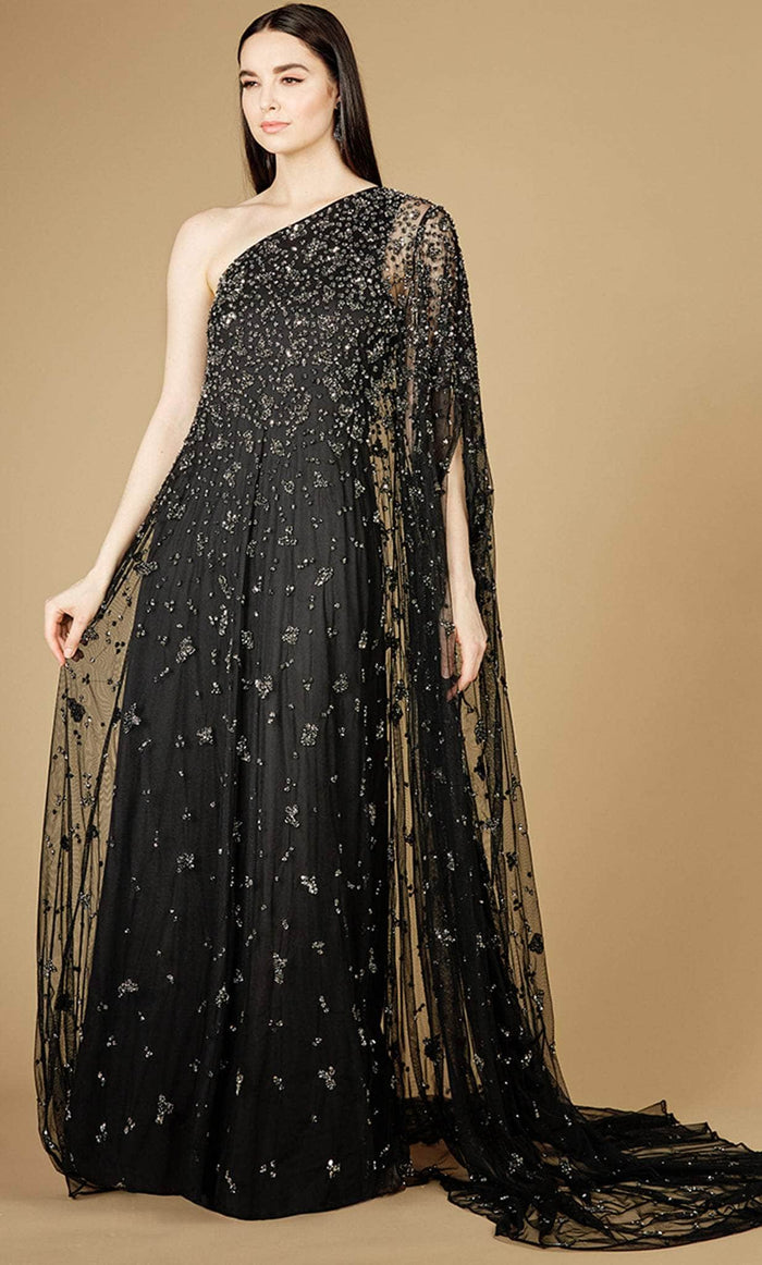 Lara Dresses 29172 - One-Shoulder Caped Prom Dress Prom Dresses 4 / Black
