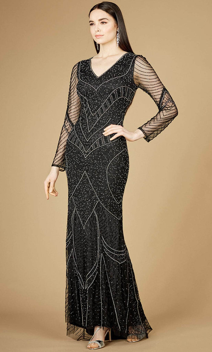 Lara Dresses 29173 - Long Sleeve Embellished Evening Dress Special Occasion Dress 4 / Black