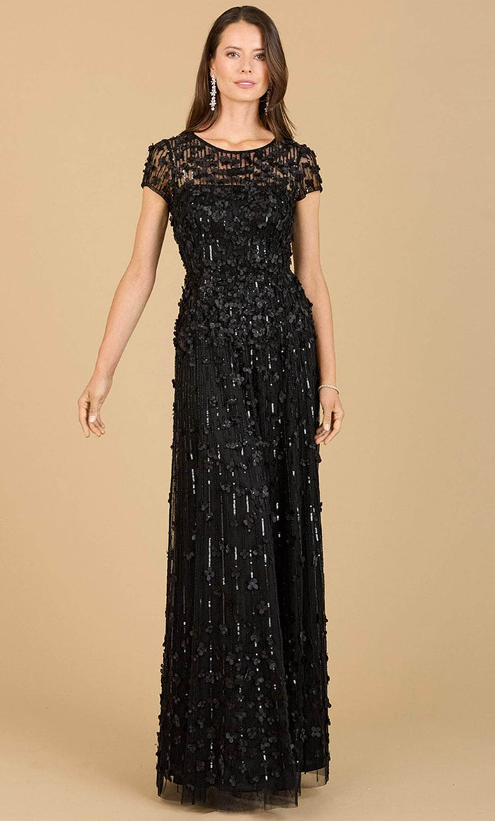 Lara Dresses 29181 - Cap Sleeve Embroidered Evening Dress Special Occasion Dress 4 / Black