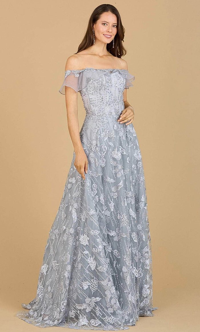 Lara Dresses 29189 - Off-Shoulder Beaded Gown Special Occasion Dress 4 / Slate