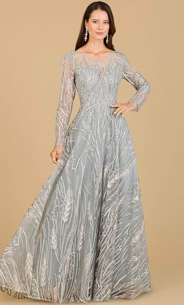 Lara Dresses 29192 - Long Sleeve Illusion Neck Evening Gown Special Occasion Dress 4 / Silver Sage