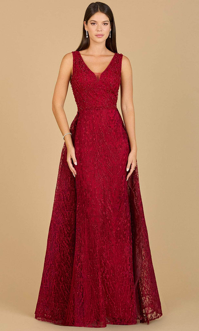 Lara Dresses 29197 - Plunging V-Neck Lace Evening Gown Special Occasion Dress 2 / Dark Red