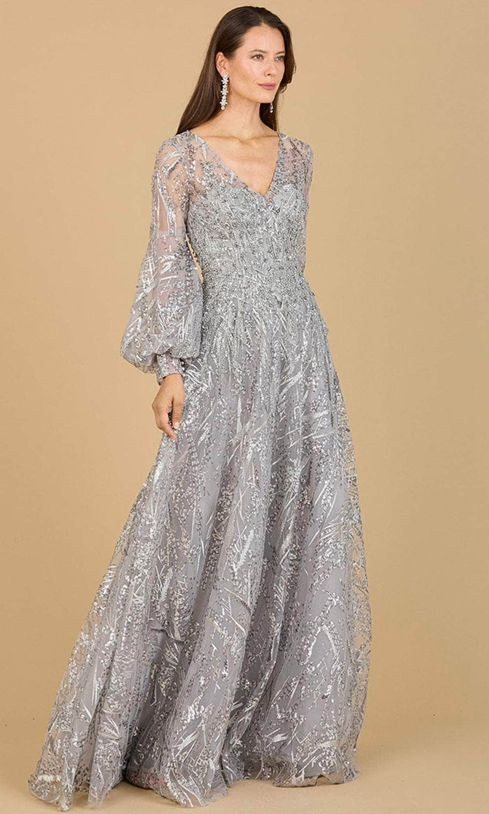 Lara Dresses 29198 - Bishop Sleeve Lace Evening Gown Special Occasion Dress 4 / Grey