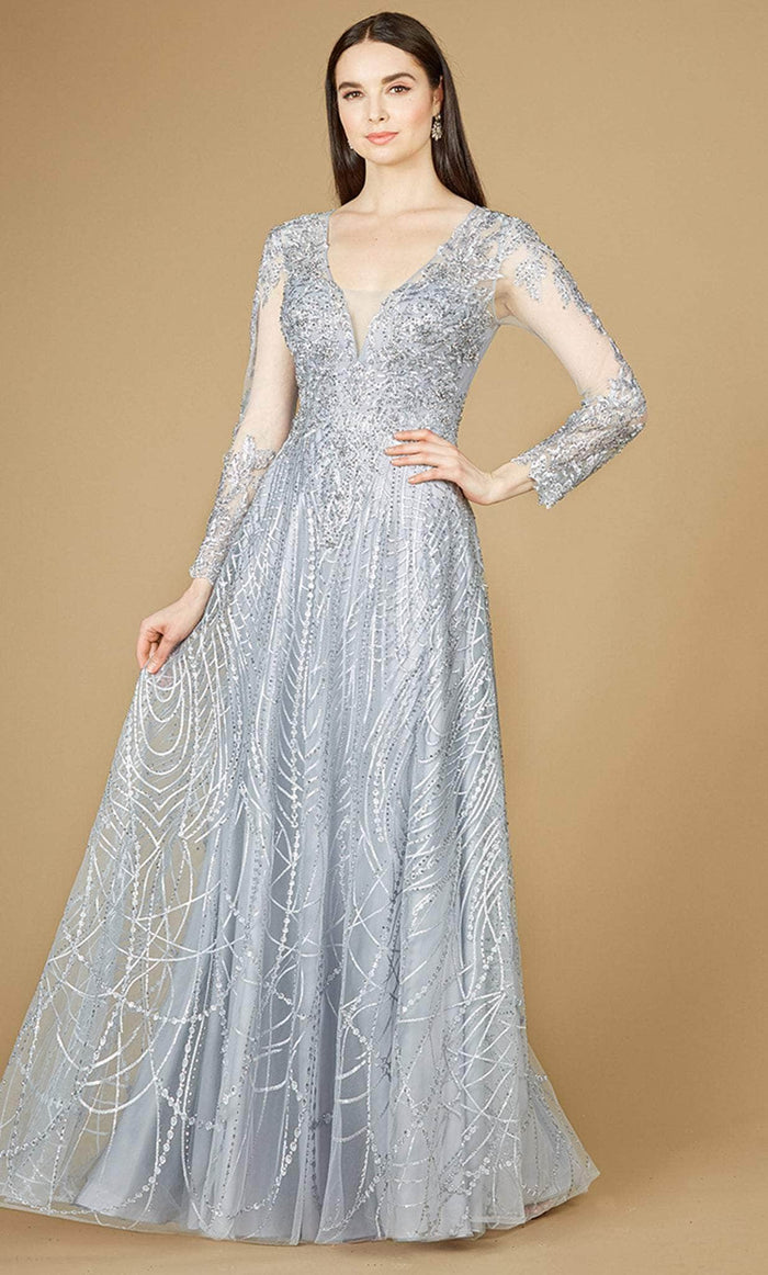 Lara Dresses 29206 - Sheer Long Sleeved Gown Special Occasion Dress 4 / Light Blue