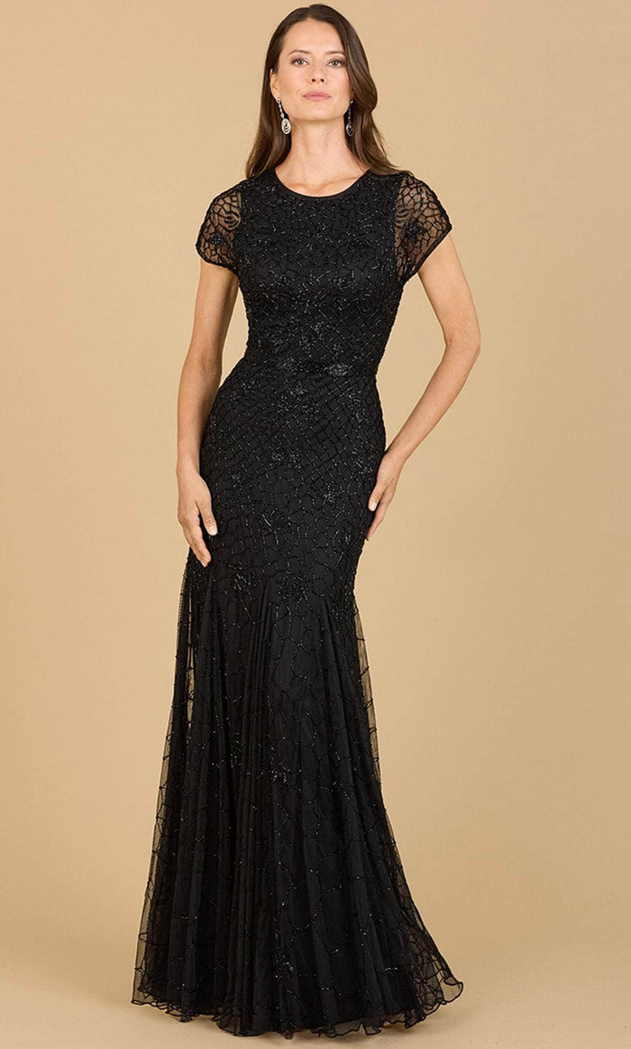 Lara Dresses 29224 - Sheer Short Sleeved Gown Special Occasion Dress 4 / Black