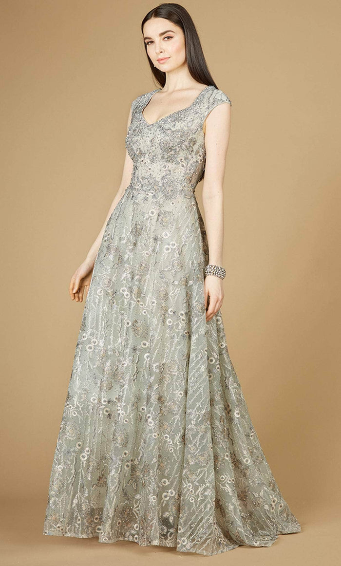 Lara Dresses 29236 - Cap Sleeved Beaded Gown Special Occasion Dress 2 / Slate