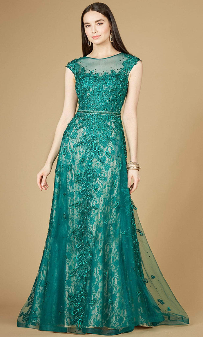 Lara Dresses 29250 - Embroidered Cap Sleeve Evening Gown Special Occasion Dress 4 / Green