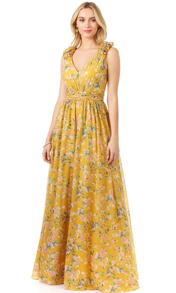 Lara Dresses 29275 - Floral Sleeveless Maxi Dress Evening Dresses 0 / Yellow Print