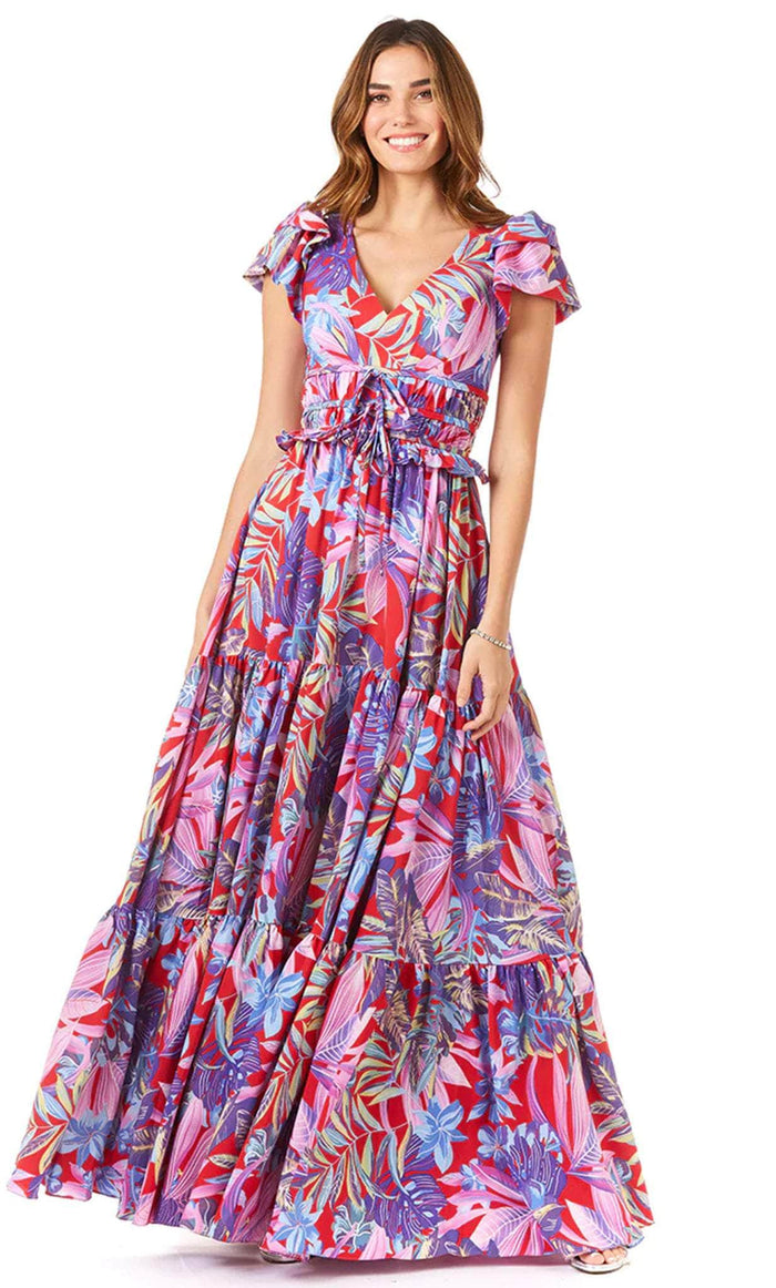 Lara Dresses 29276 - Ruffled Waist Maxi Dress Special Occasion Dress 2 / Print