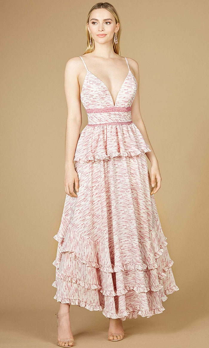 Lara Dresses 29277 - Daring A-line Printed Tiered Dress Prom Dresses 0 / Pink