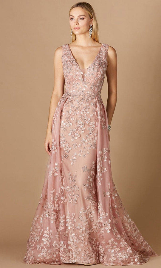 Lara Dresses 29324 - Embroidered V-neck Long Gown