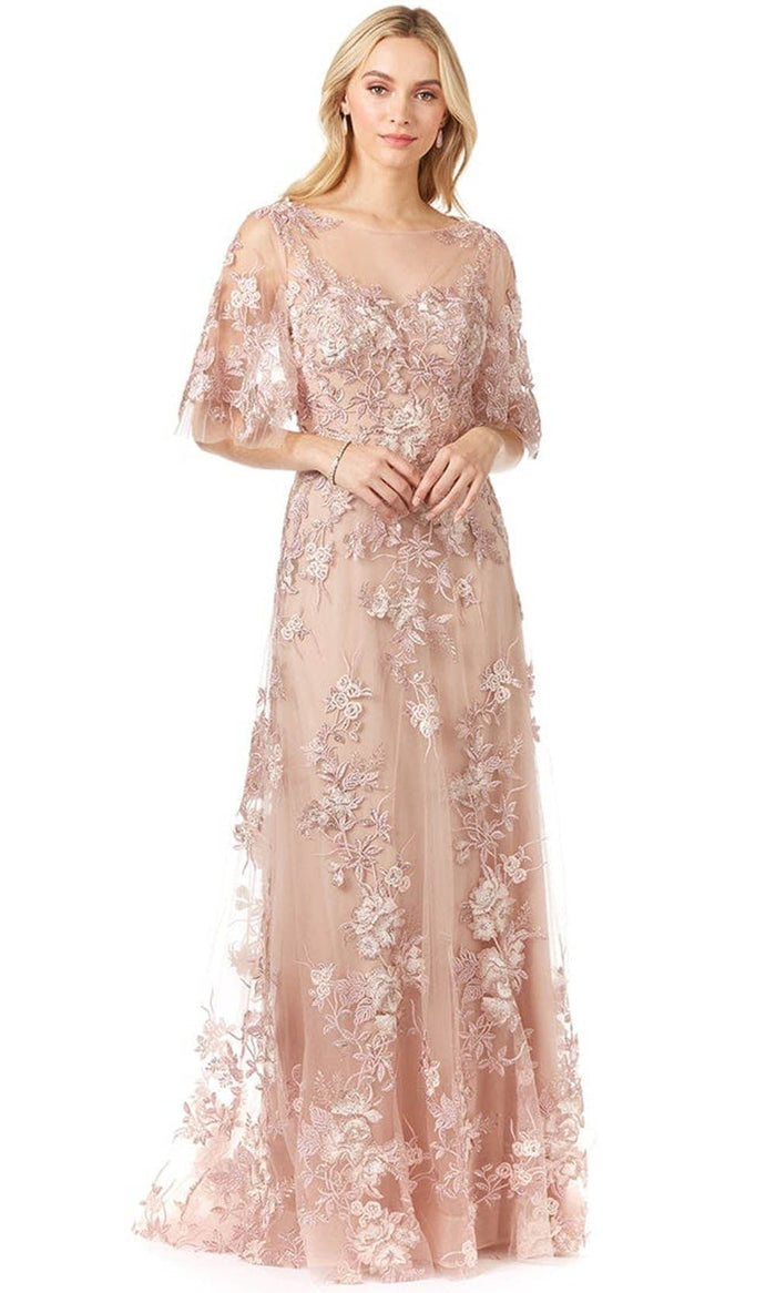 Lara Dresses 29325 - Elbow-Length Circular Flounce Sleeve A Line Gown Special Occasion Dress 4 / Blush